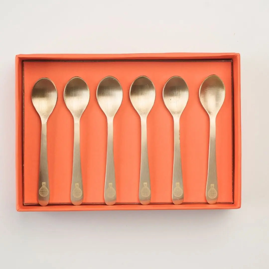 Pure Brass Dessert Spoon Set – Handcrafted Gold Finish Cutlery for Tea, Coffee & Dining