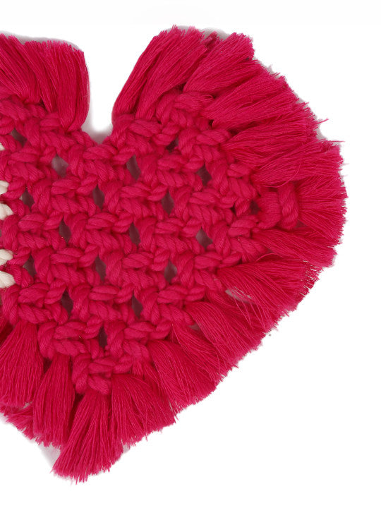 Two-Tone Heart Coasters – Macrame Woven Textile – Set of 2