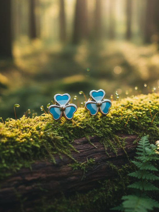 Decorative Blossom Earrings – Stud Jewellery – Enamel Detail, Silver-Plated – Per Pair