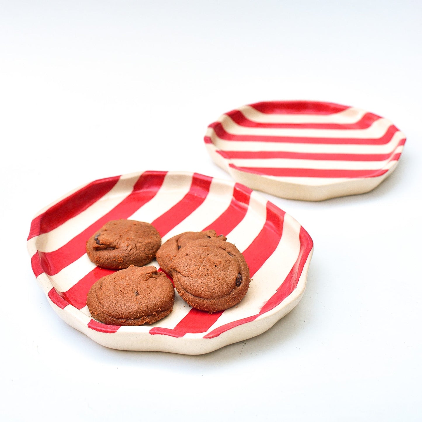 Serving Plate | Ceramic Red Stripe | Set of 2, 5 Inches
