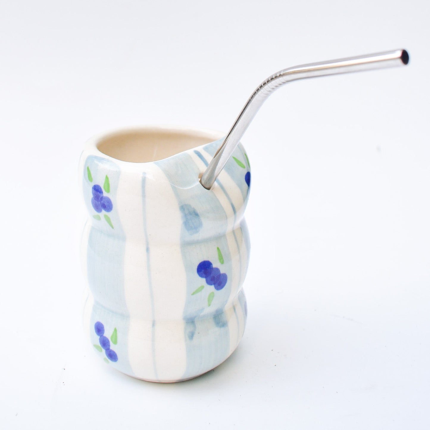 Tumbler | Ceramic Hand-painted With Straw | Blueberry