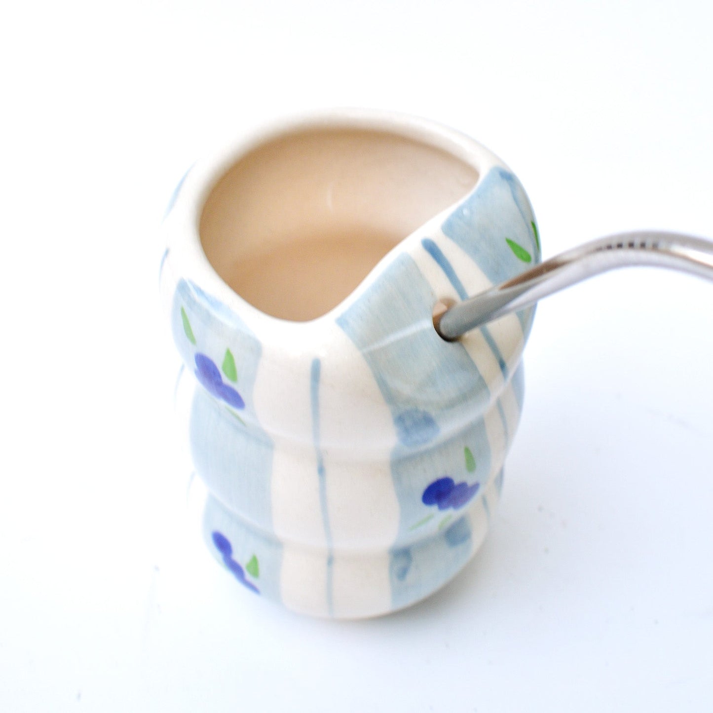 Tumbler | Ceramic Hand-painted With Straw | Blueberry