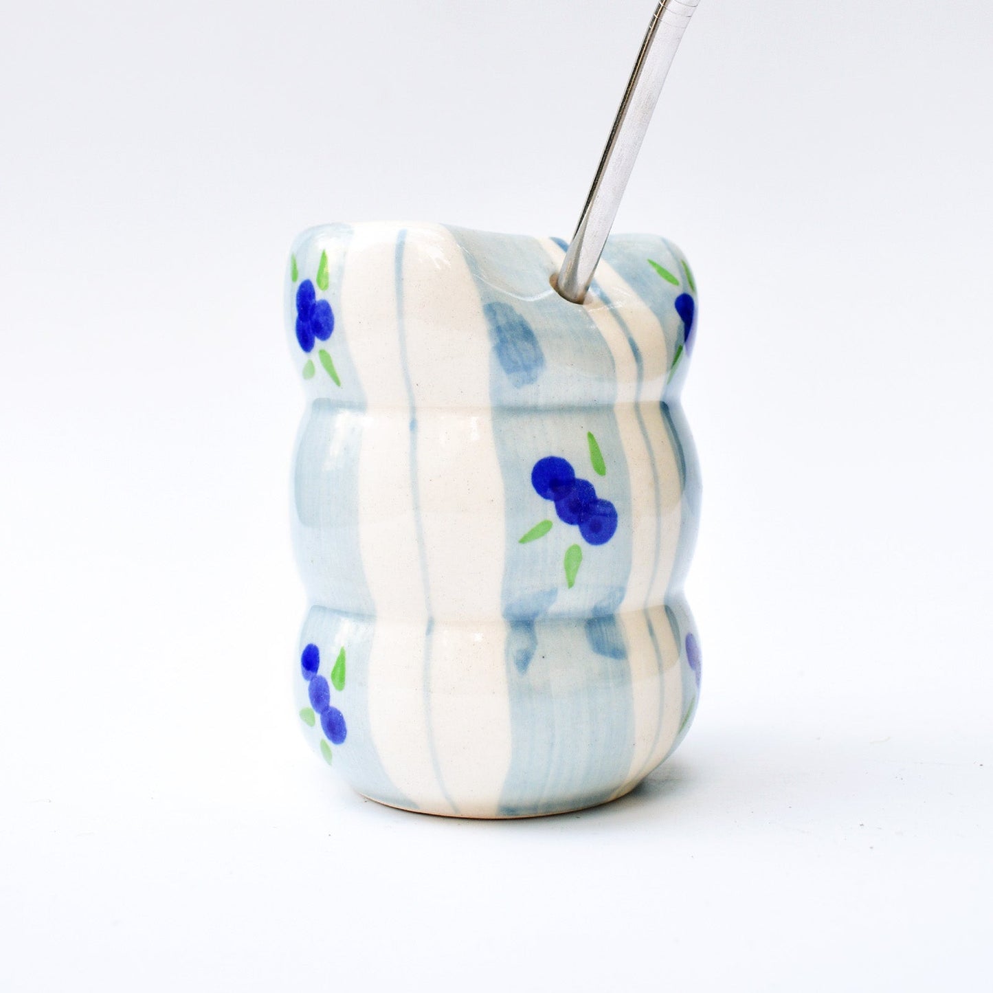 Tumbler | Ceramic Hand-painted With Straw | Blueberry