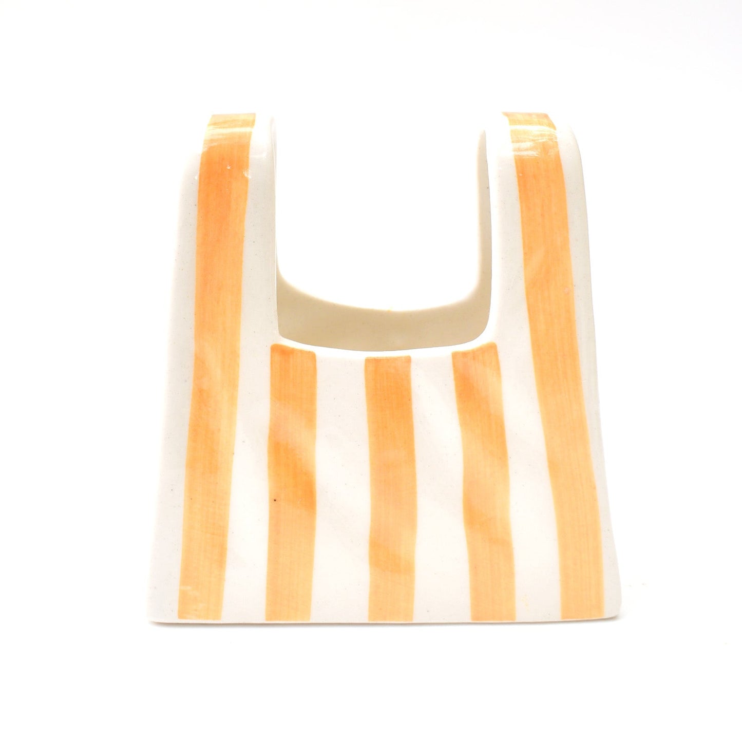 Vase | Ceramic Hand-painted Bag Shape | Small Yellow Stripe