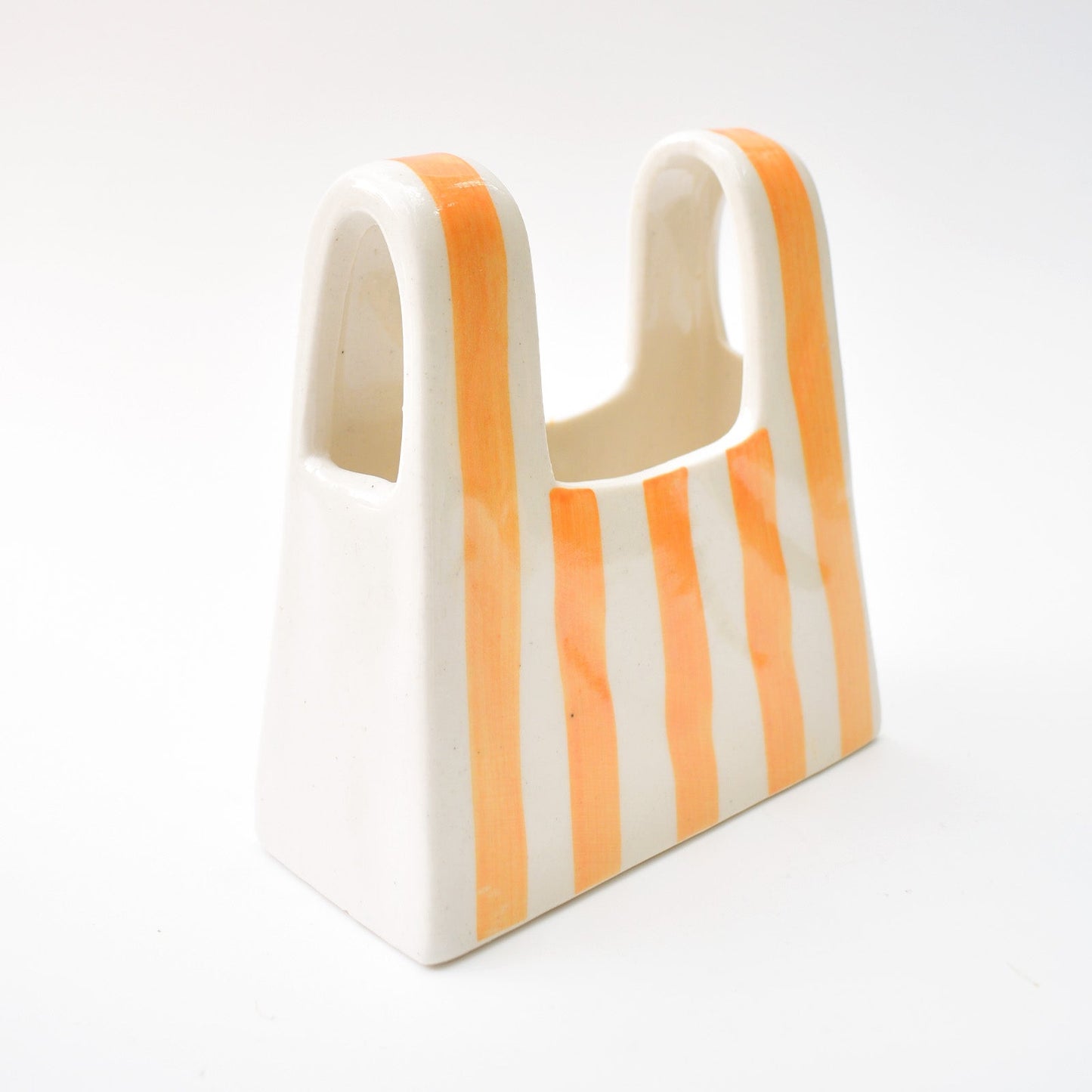Vase | Ceramic Hand-painted Bag Shape | Small Yellow Stripe