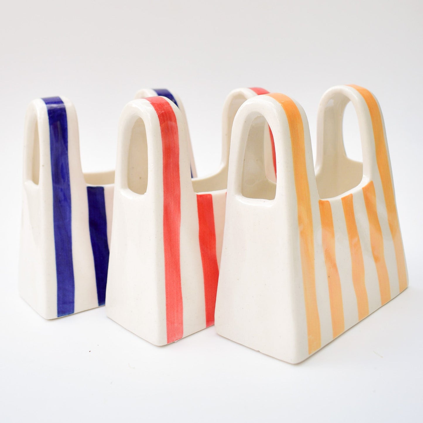Vase | Ceramic Hand-painted Bag Shape | Small Yellow Stripe