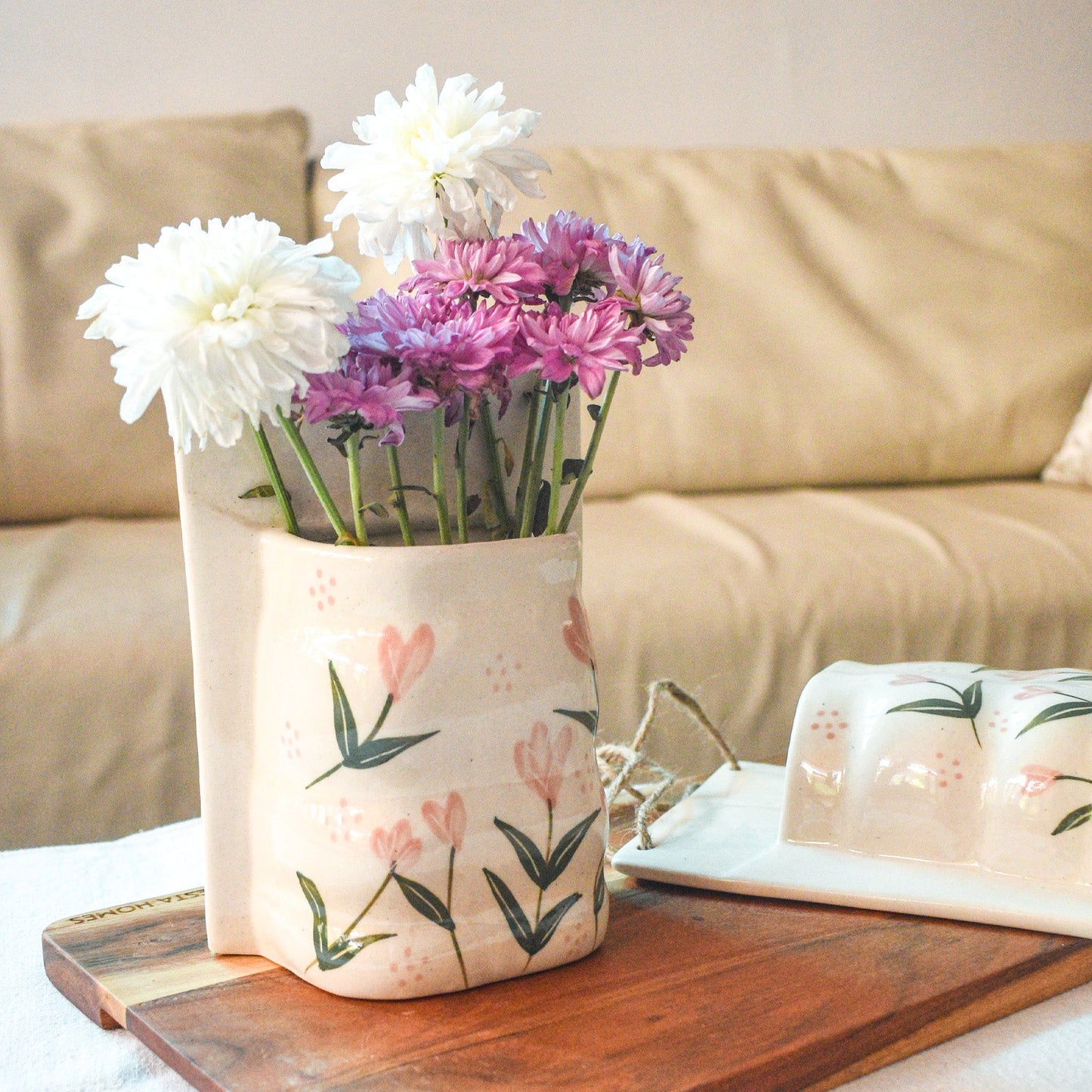 Planter | Ceramic  Hand-painted Tulip Print
