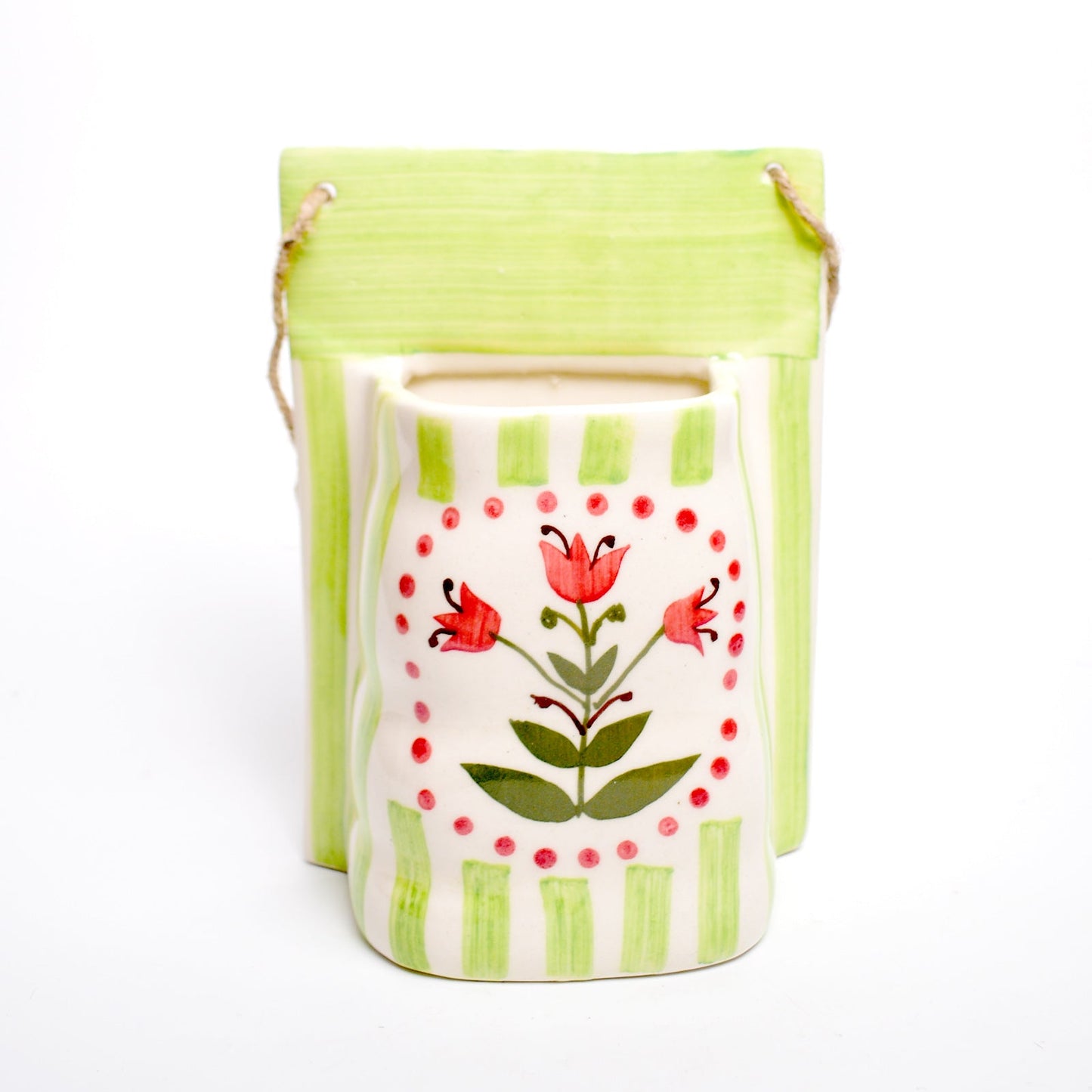 Planter | Ceramic Hand-painted Green Bloom