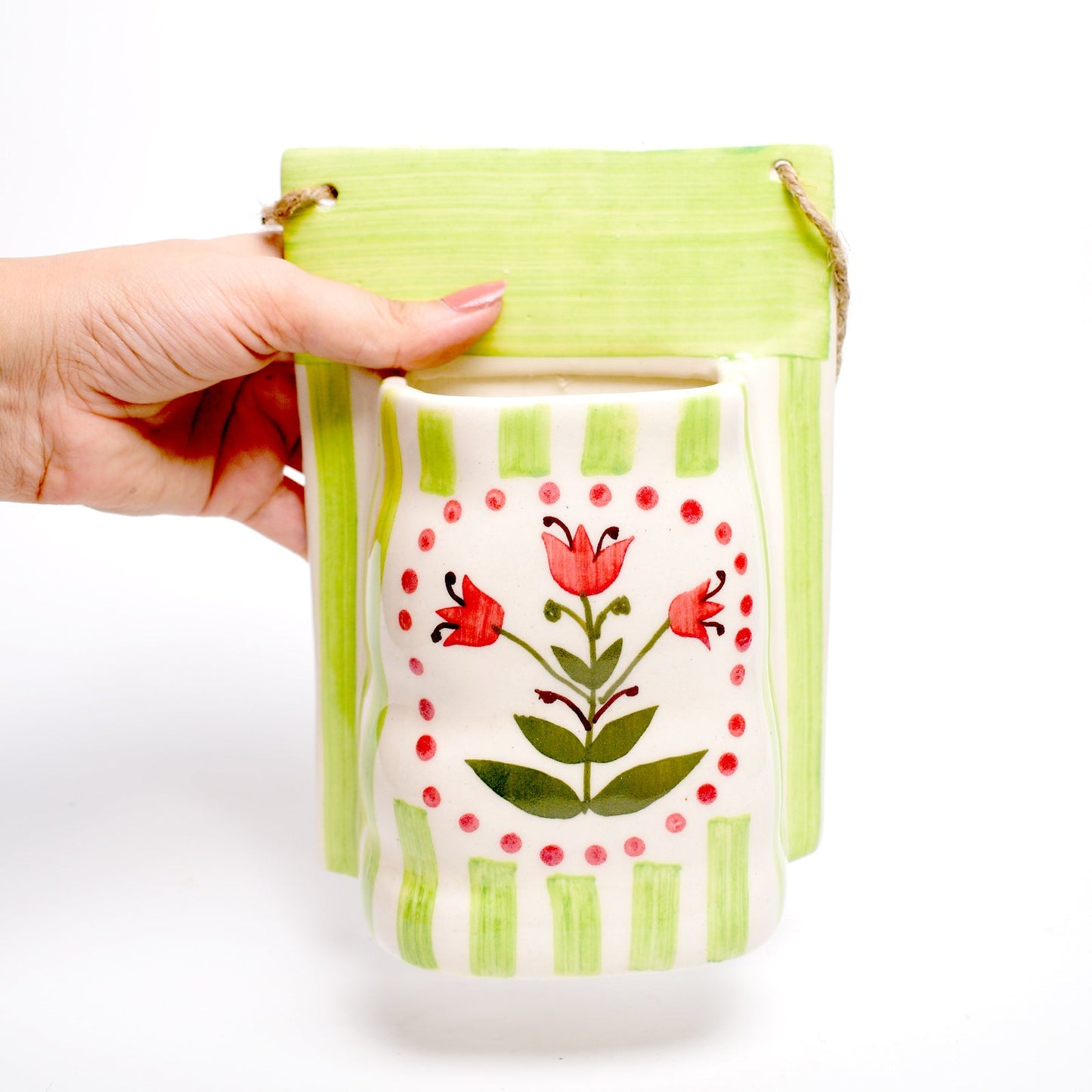 Planter | Ceramic Hand-painted Green Bloom