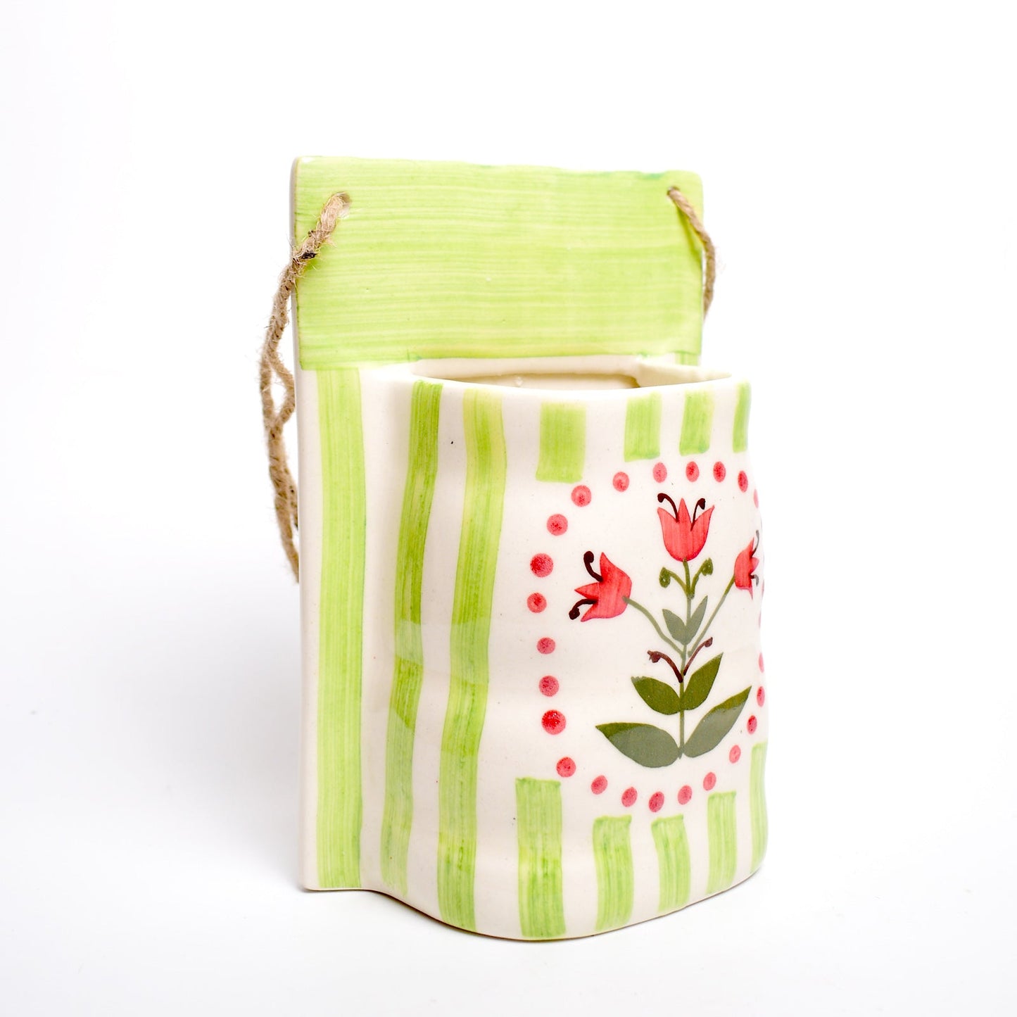 Planter | Ceramic Hand-painted Green Bloom
