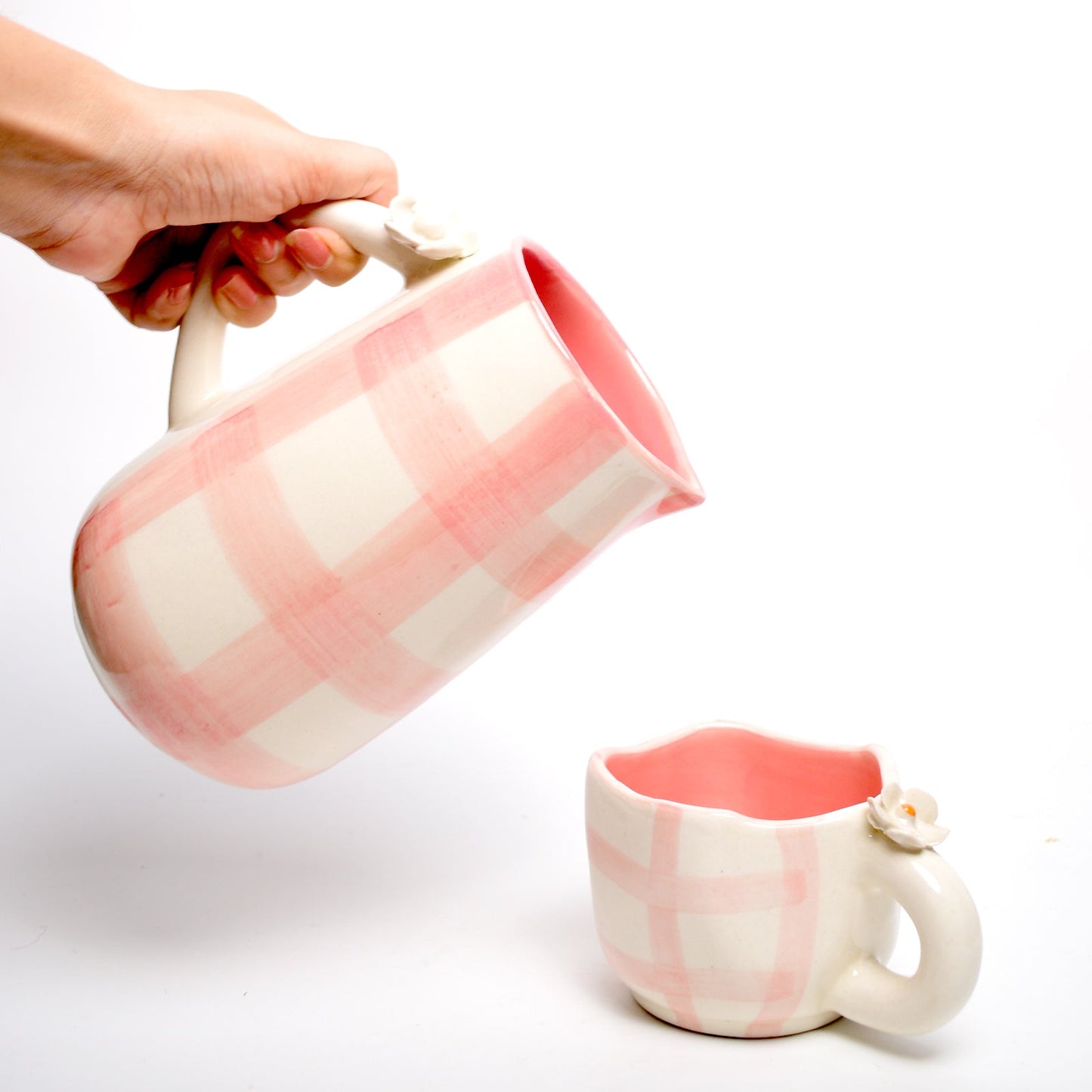 Jug | Ceramic Hand-painted Daisy Check | 800ml Pink