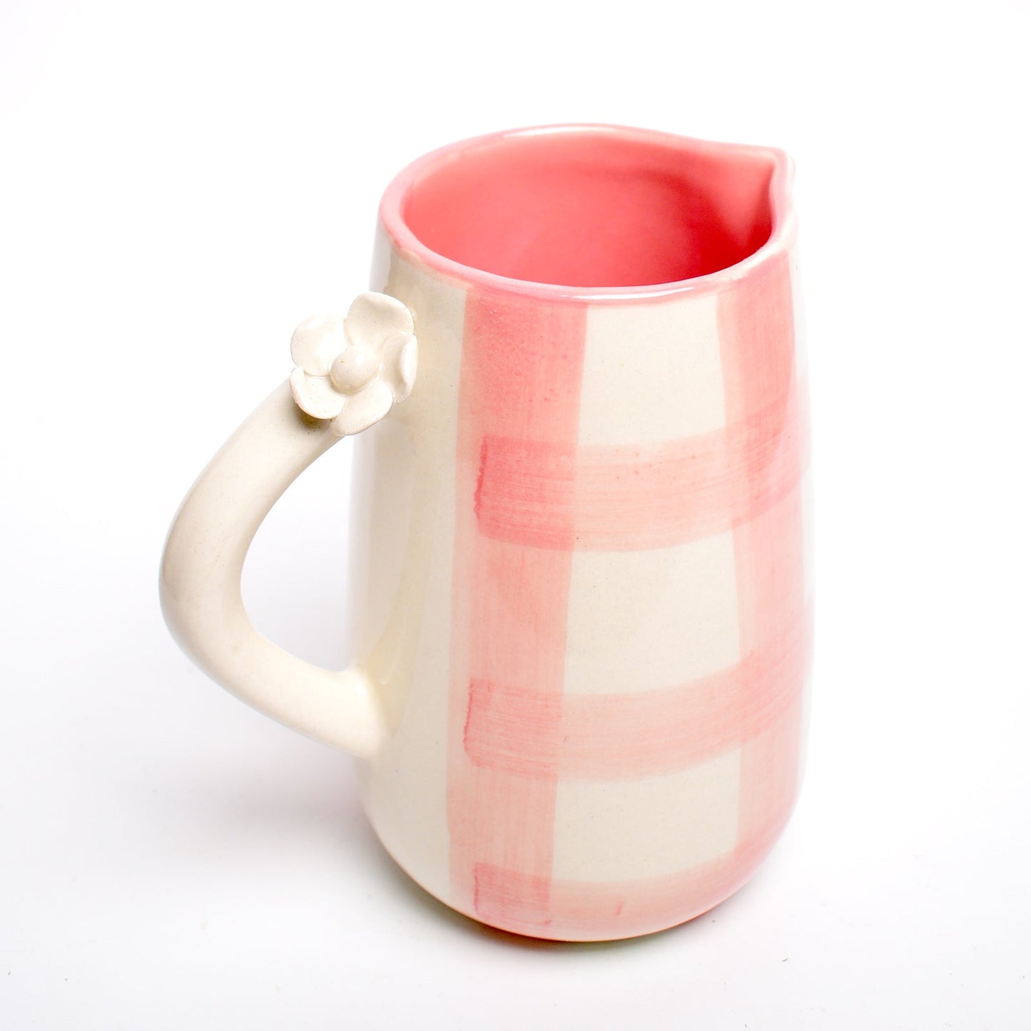 Jug | Ceramic Hand-painted Daisy Check | 800ml Pink