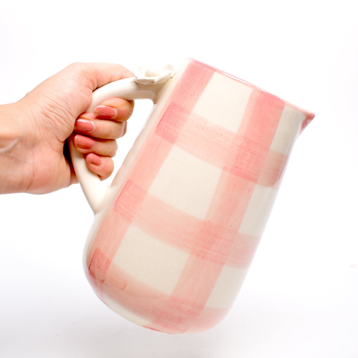 Jug | Ceramic Hand-painted Daisy Check | 800ml Pink