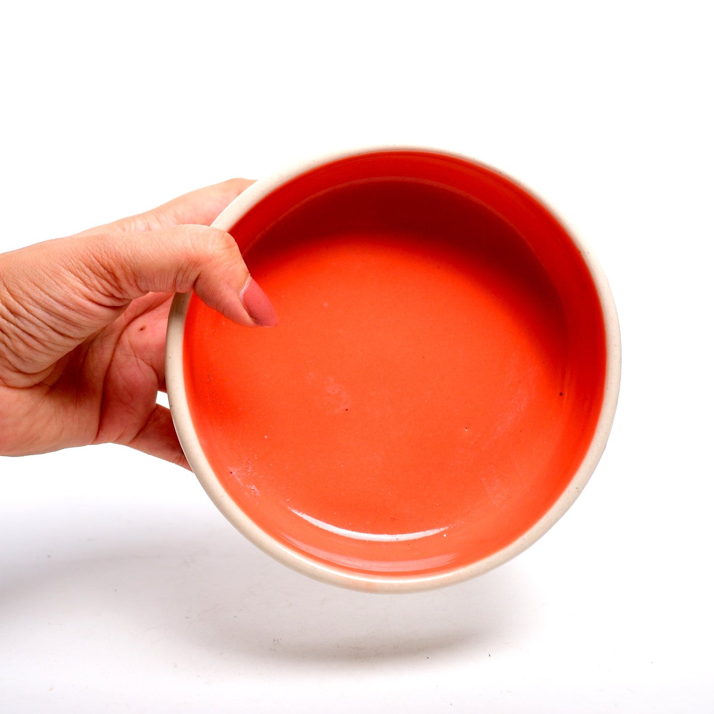 Serving Bowl | Ceramic Hand-painted Orange Flowers | Small, Orange