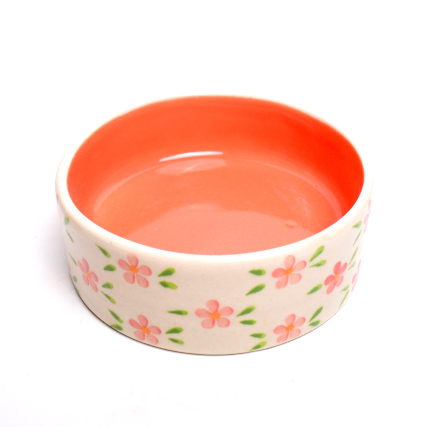 Serving Bowl | Ceramic Hand-painted Orange Flowers | Small, Orange