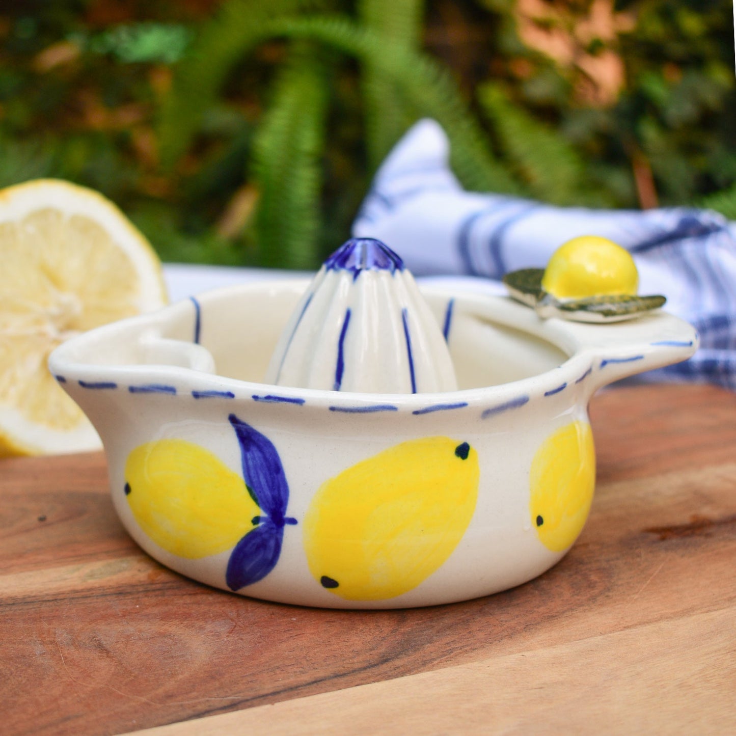 Hand Juicer | Ceramic Hand-painted Strainer Reamer | Lemon Print