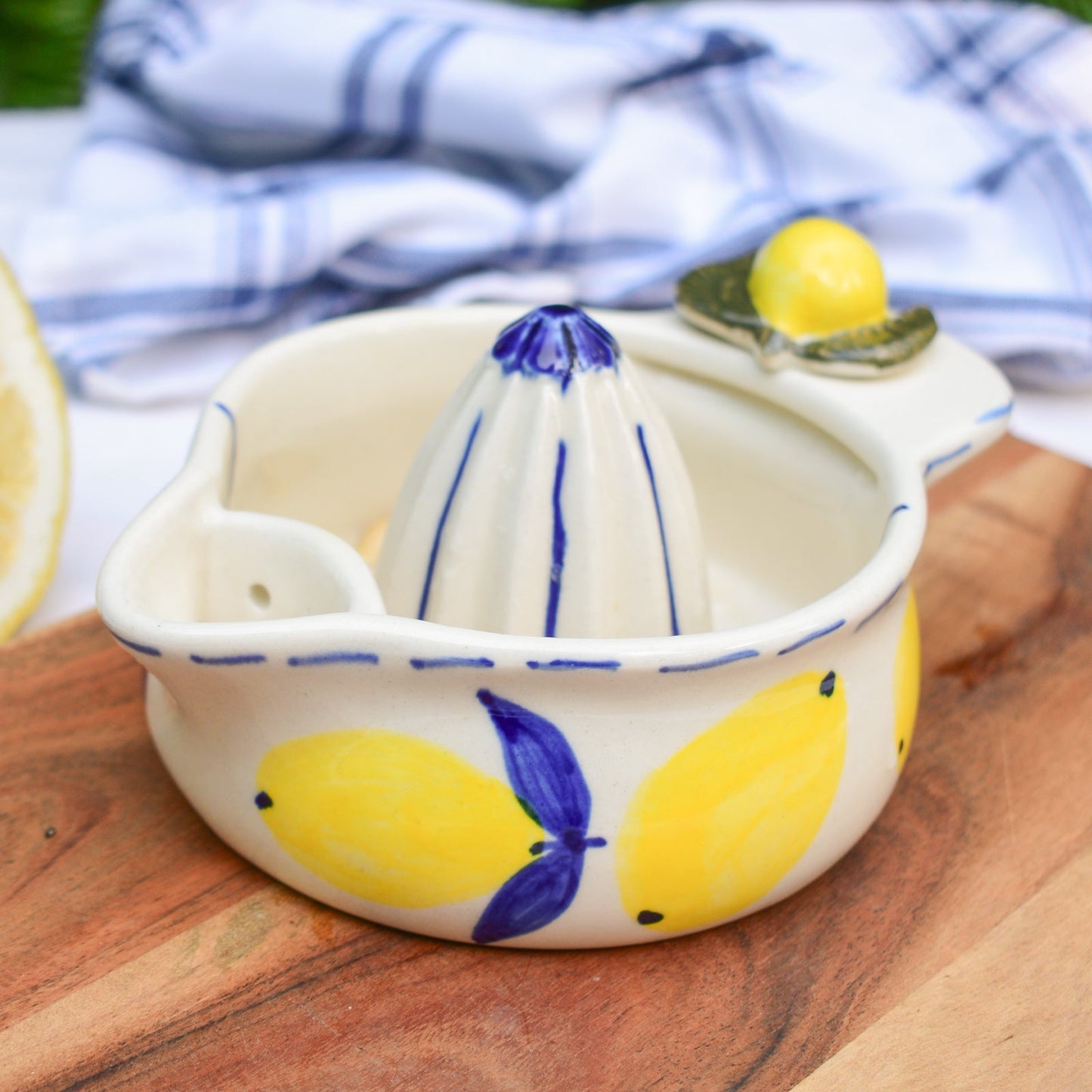 Hand Juicer | Ceramic Hand-painted Strainer Reamer | Lemon Print