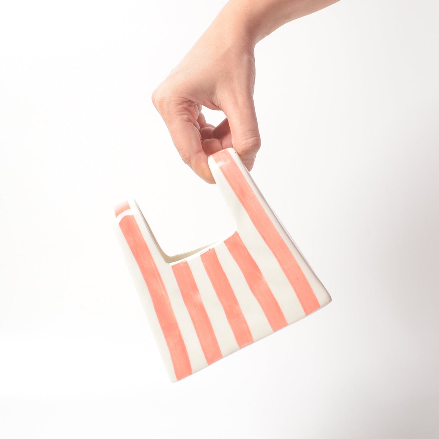 Vase | Ceramic Bag Shape | Small, Pink Stripe