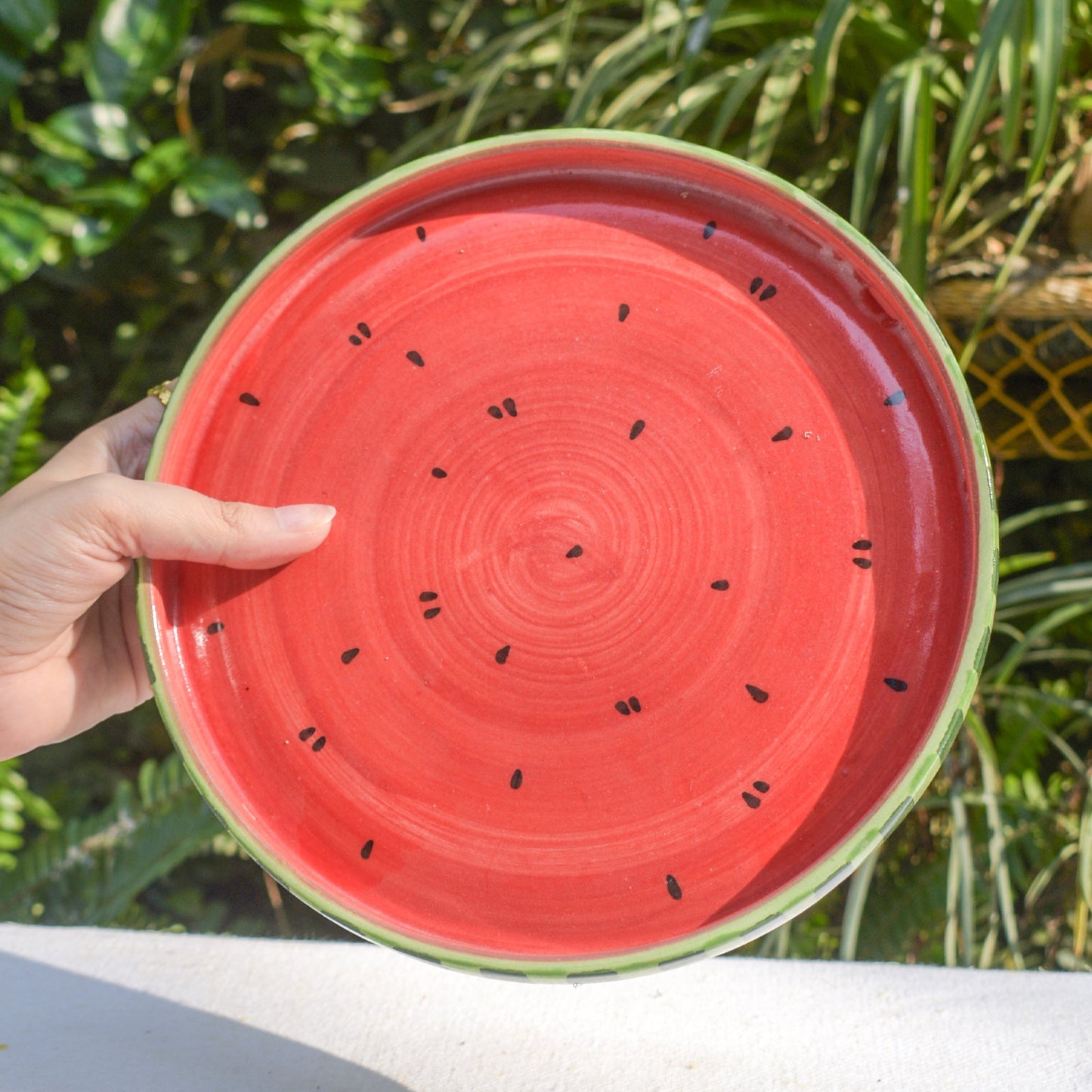 Serving Plate | Ceramic Hand-painted Watermelon Motif | 8 Inches