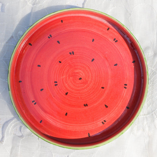 Serving Plate | Ceramic Hand-painted Watermelon Motif | 8 Inches