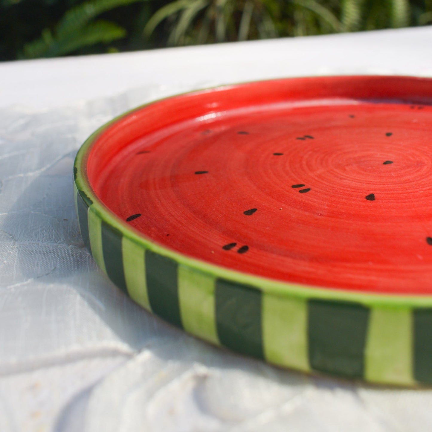 Serving Plate | Ceramic Hand-painted Watermelon Motif | 8 Inches
