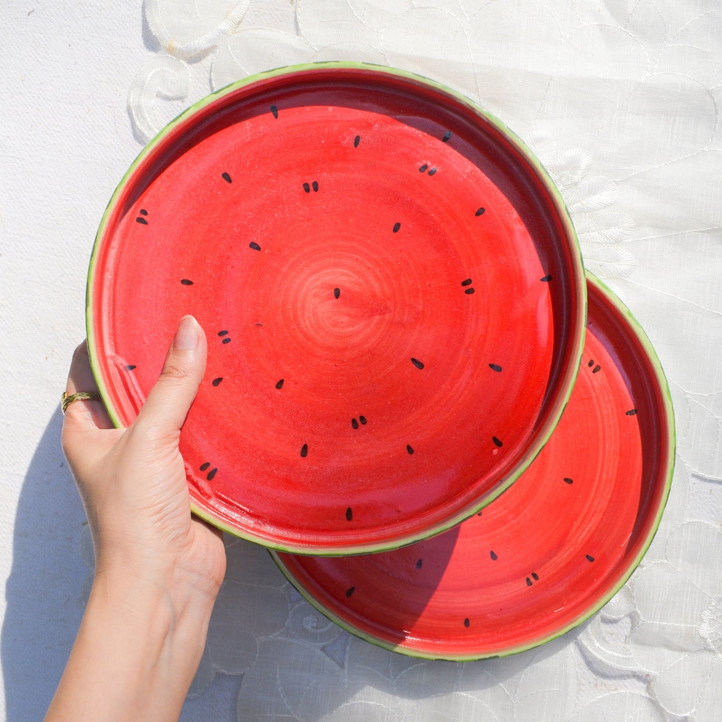 Serving Plate | Ceramic Hand-painted Watermelon Motif | 8 Inches