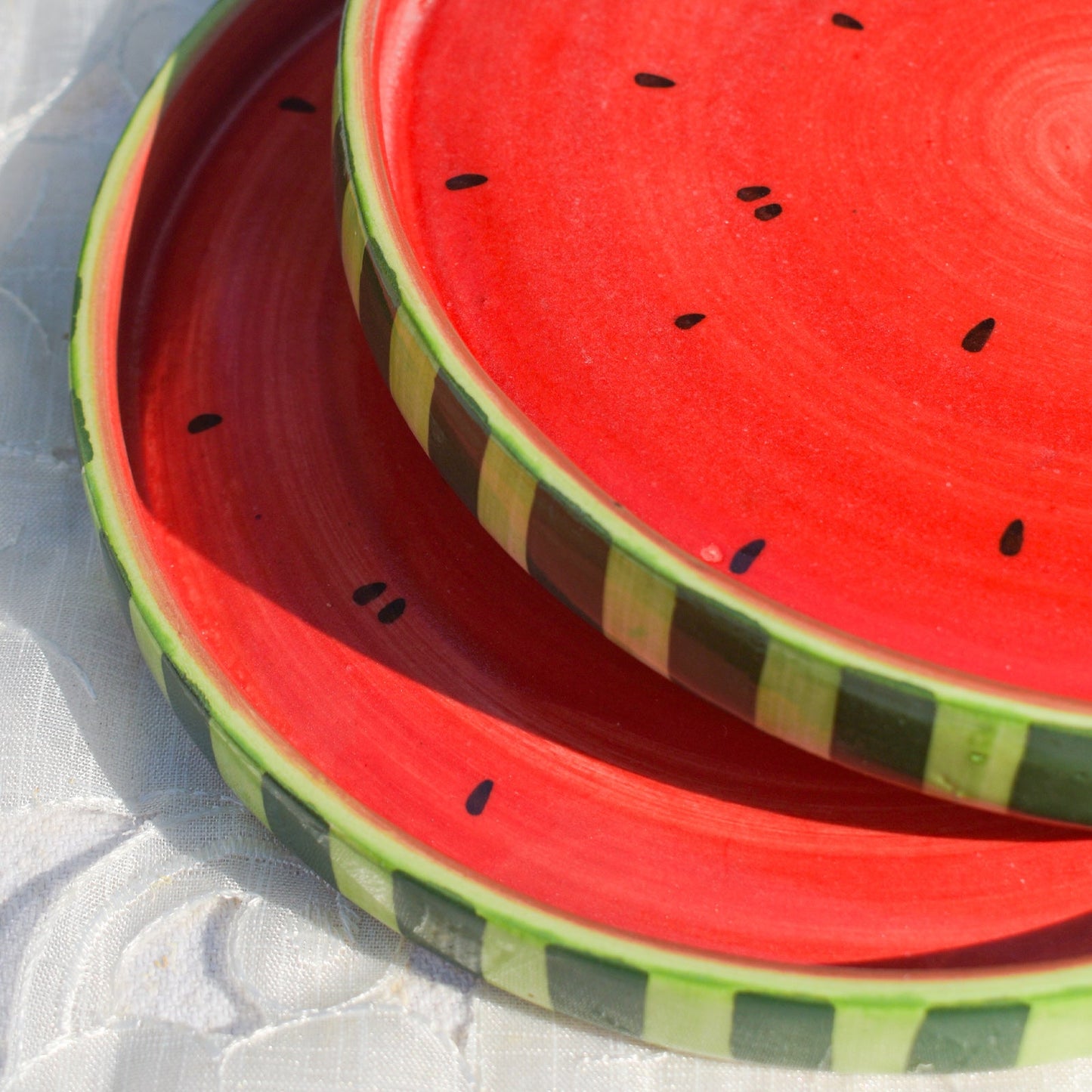 Serving Plate | Ceramic Hand-painted Watermelon Motif | 8 Inches