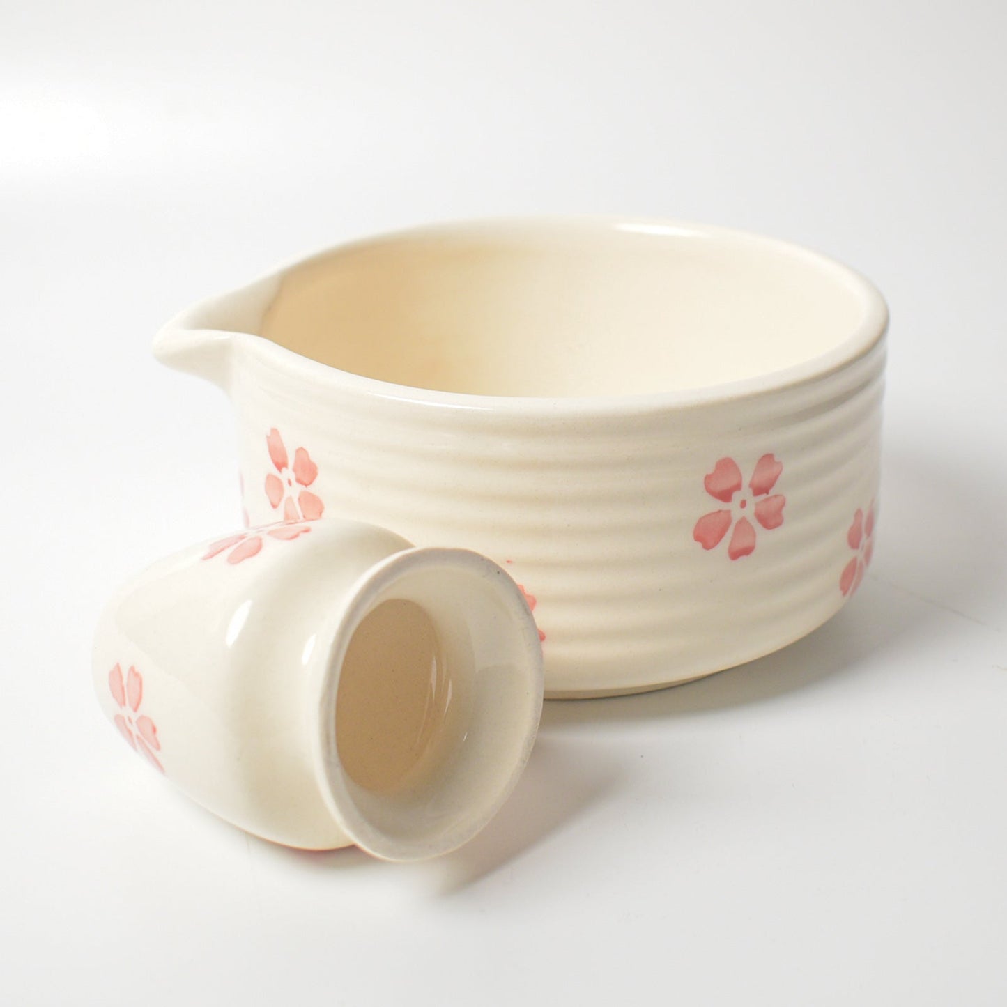 Serving Bowl | Ceramic Hand-painted Matcha Set | Cherry Blossom Set of 2