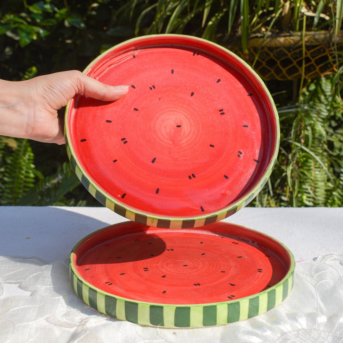 Serving Plate | Ceramic Hand-painted Watermelon Motif | 8 Inches