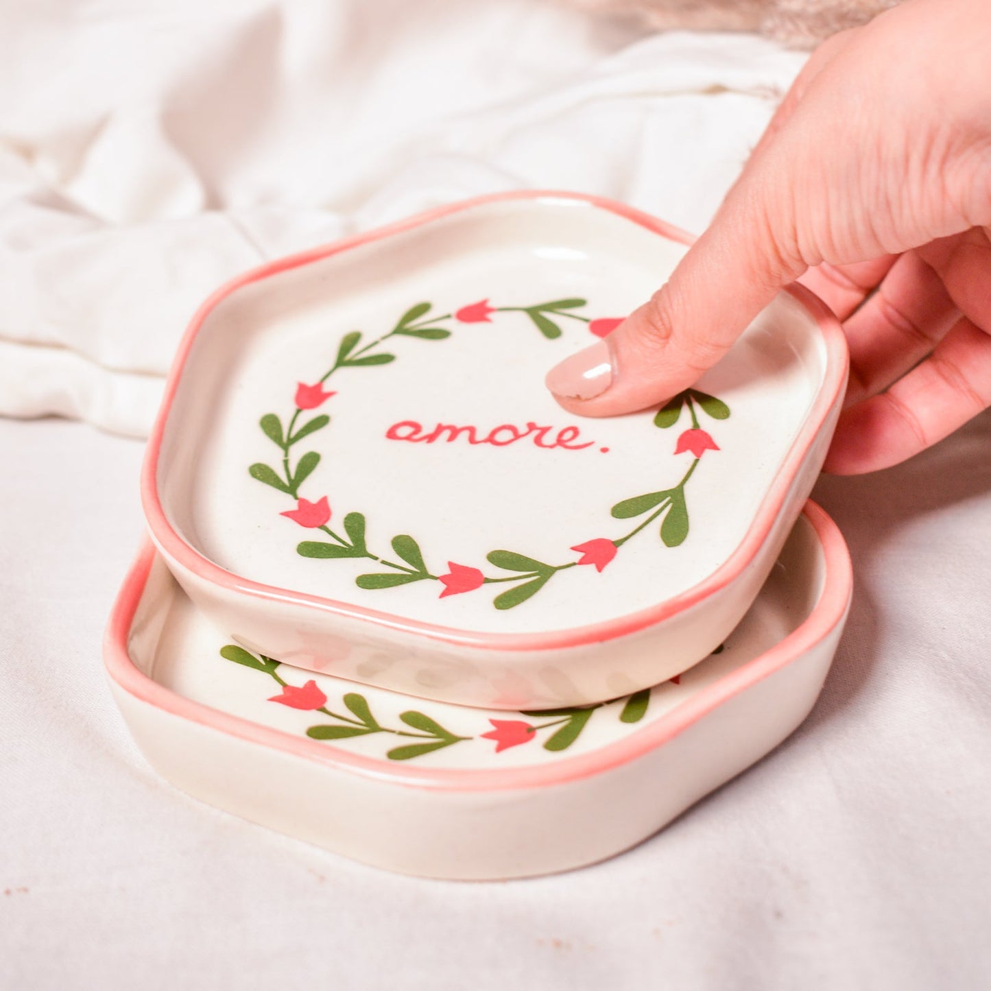 Serving Plate | Ceramic Hand-painted Flowers | Set of 2