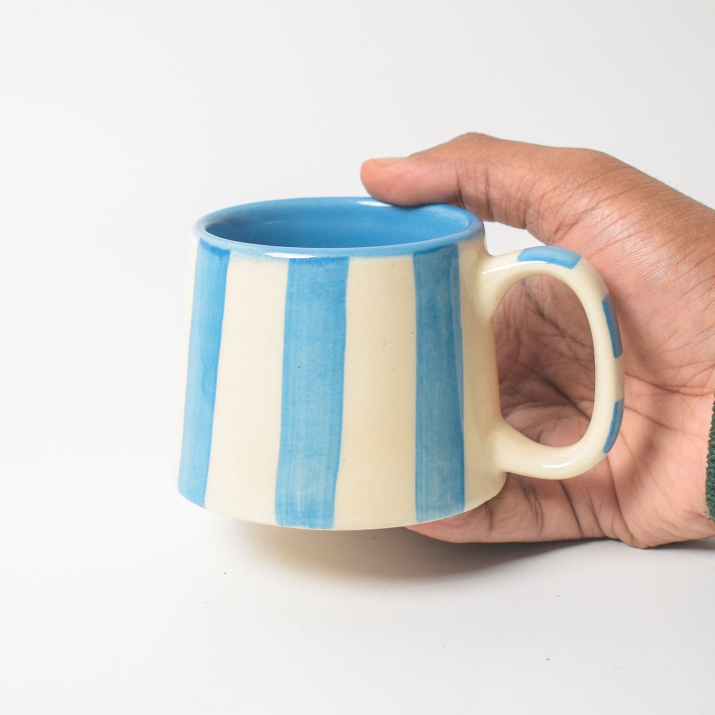 Mug | Hand-painted Vertical Stripes | Light Blue