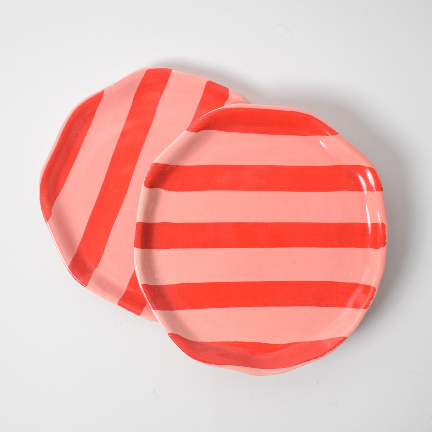 Serving Plate | Hand-finished Ceramic Red-Pink Striped | Set of 2