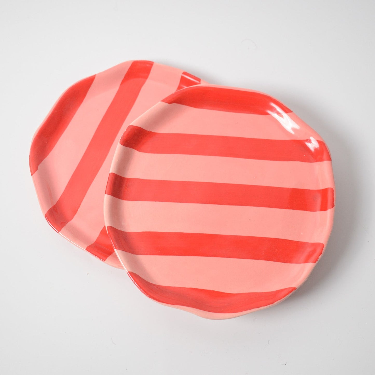 Serving Plate | Hand-finished Ceramic Red-Pink Striped | Set of 2