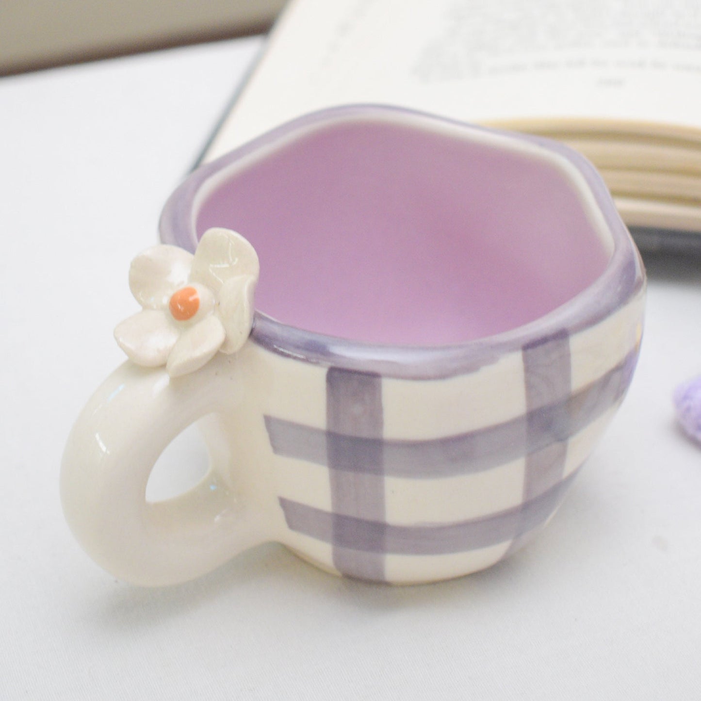 Mug | Ceramic Hand-painted Daisy Design | Purple
