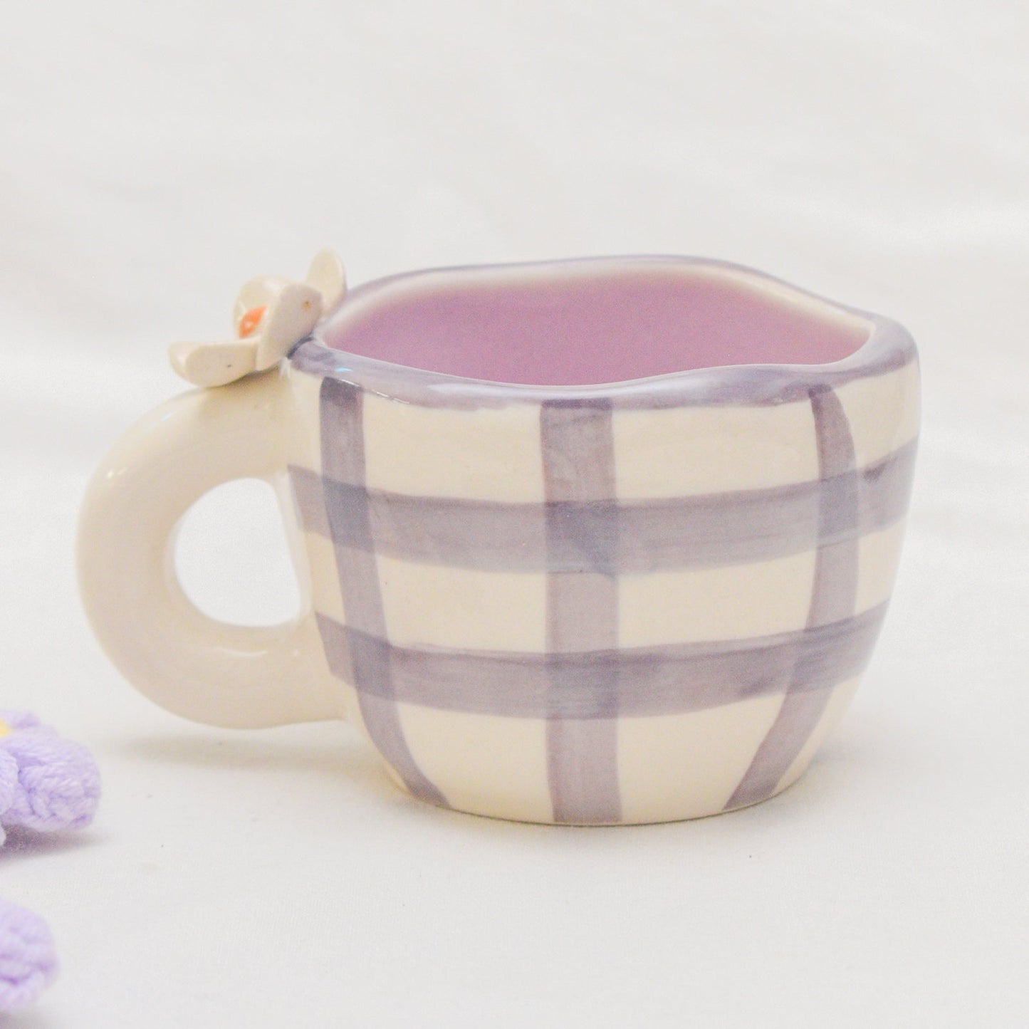Mug | Ceramic Hand-painted Daisy Design | Purple