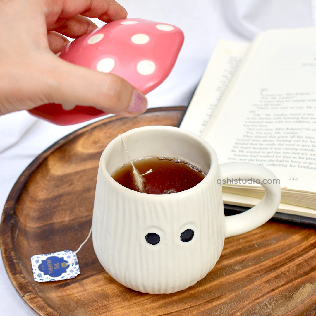Mug | Ceramic Mushroom Cap | White & Red Lid