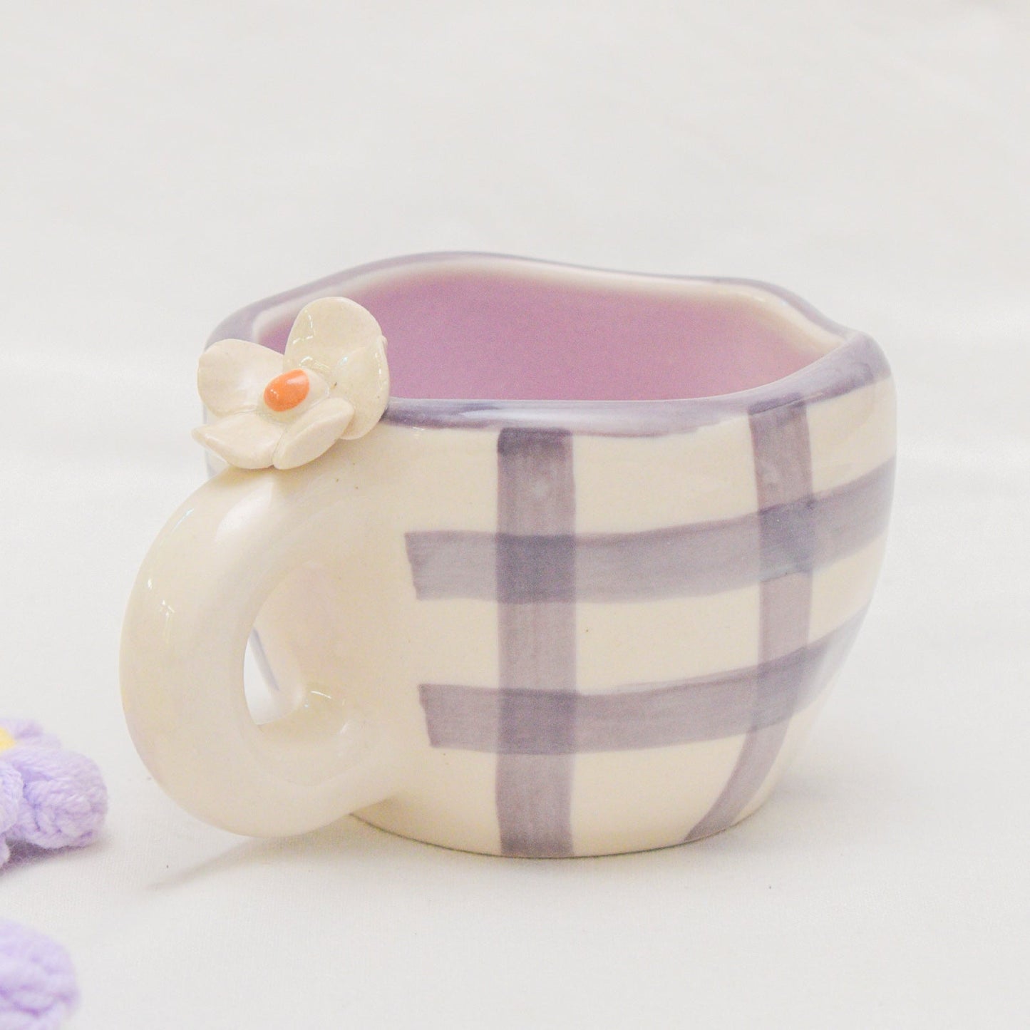 Mug | Ceramic Hand-painted Daisy Design | Purple