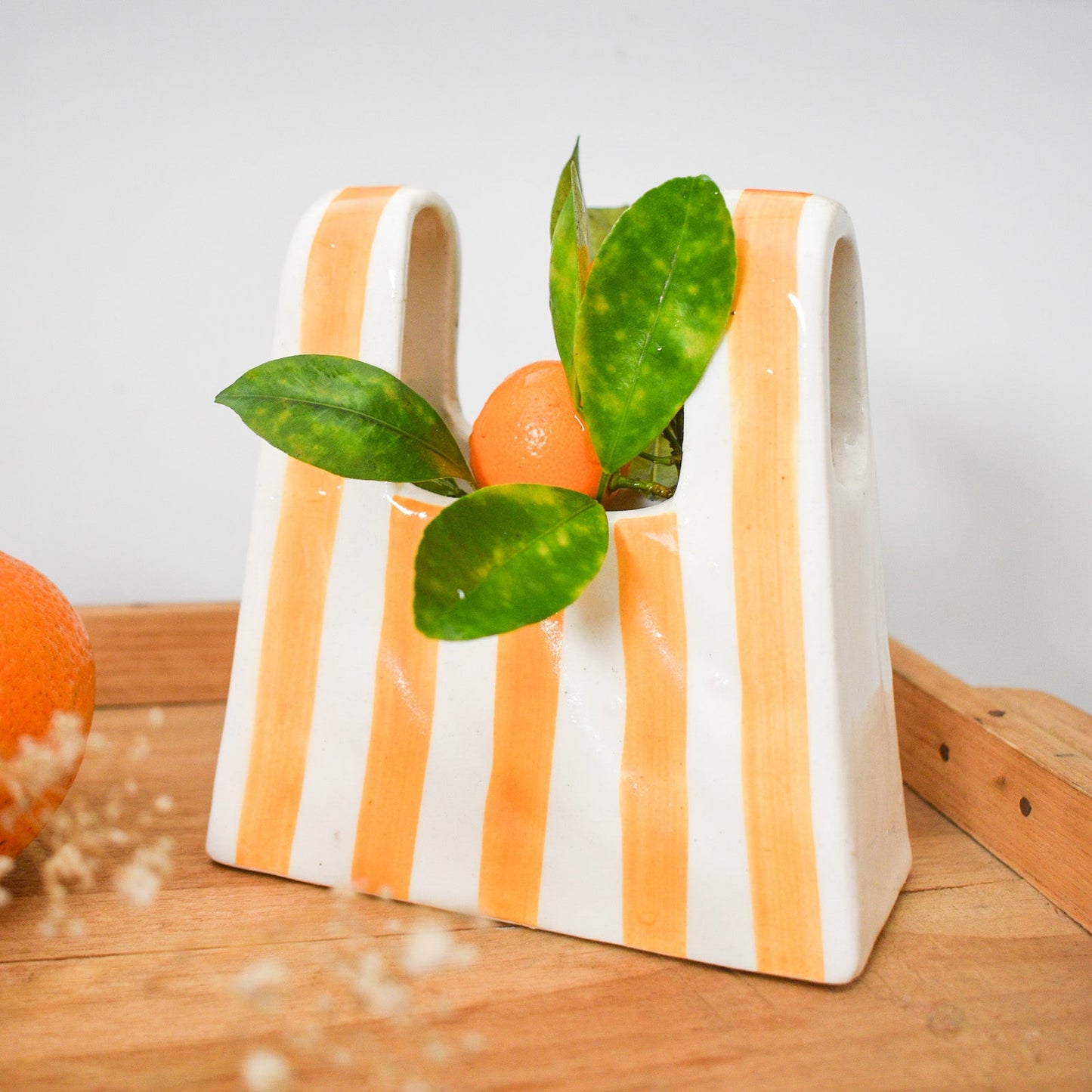 Vase | Ceramic Hand-painted Bag Shape | Small Yellow Stripe