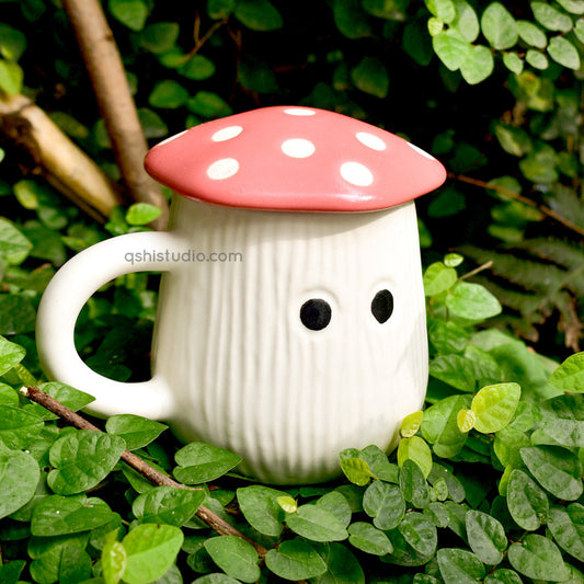 Mug | Ceramic Mushroom Cap | White & Red Lid
