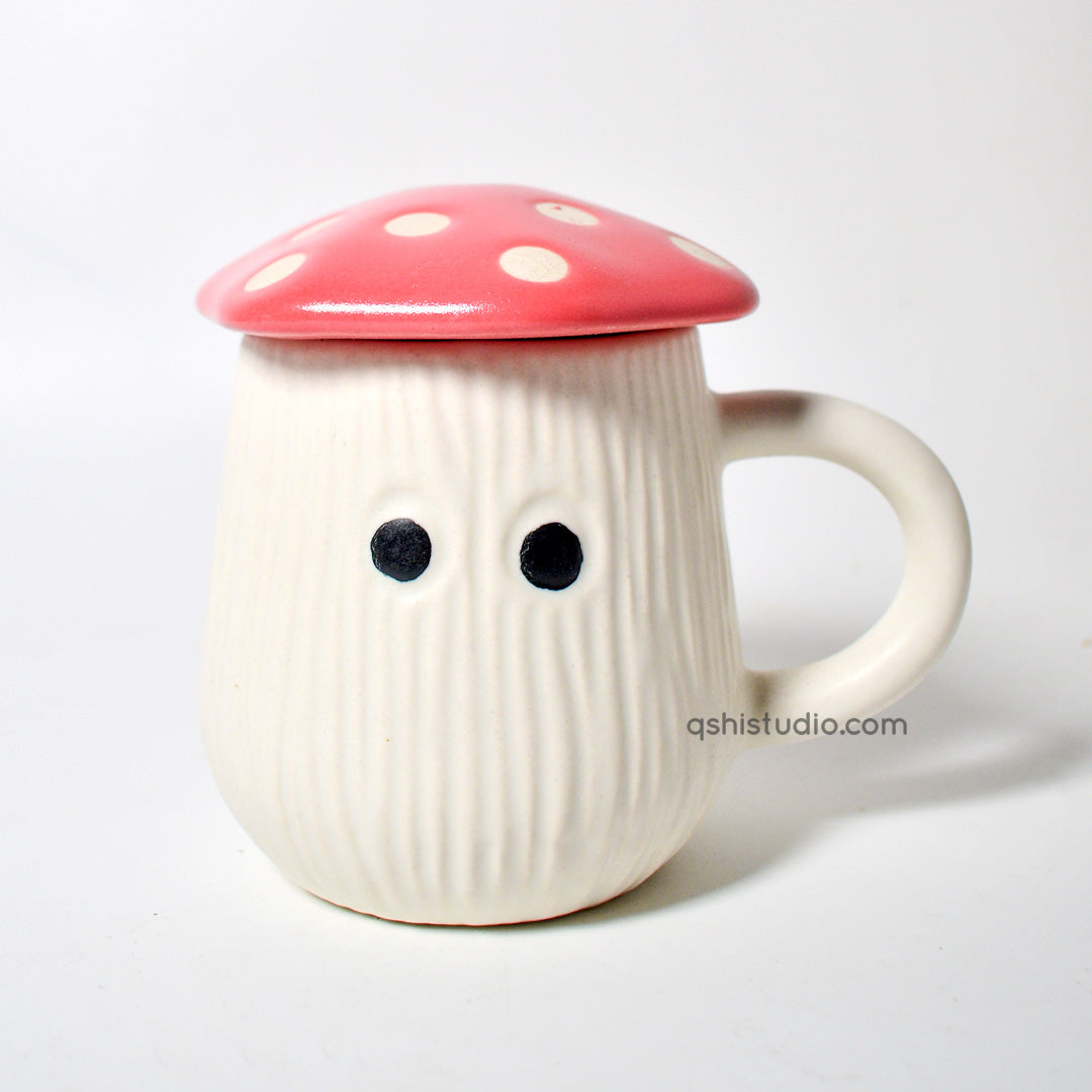 Mug | Ceramic Mushroom Cap | White & Red Lid