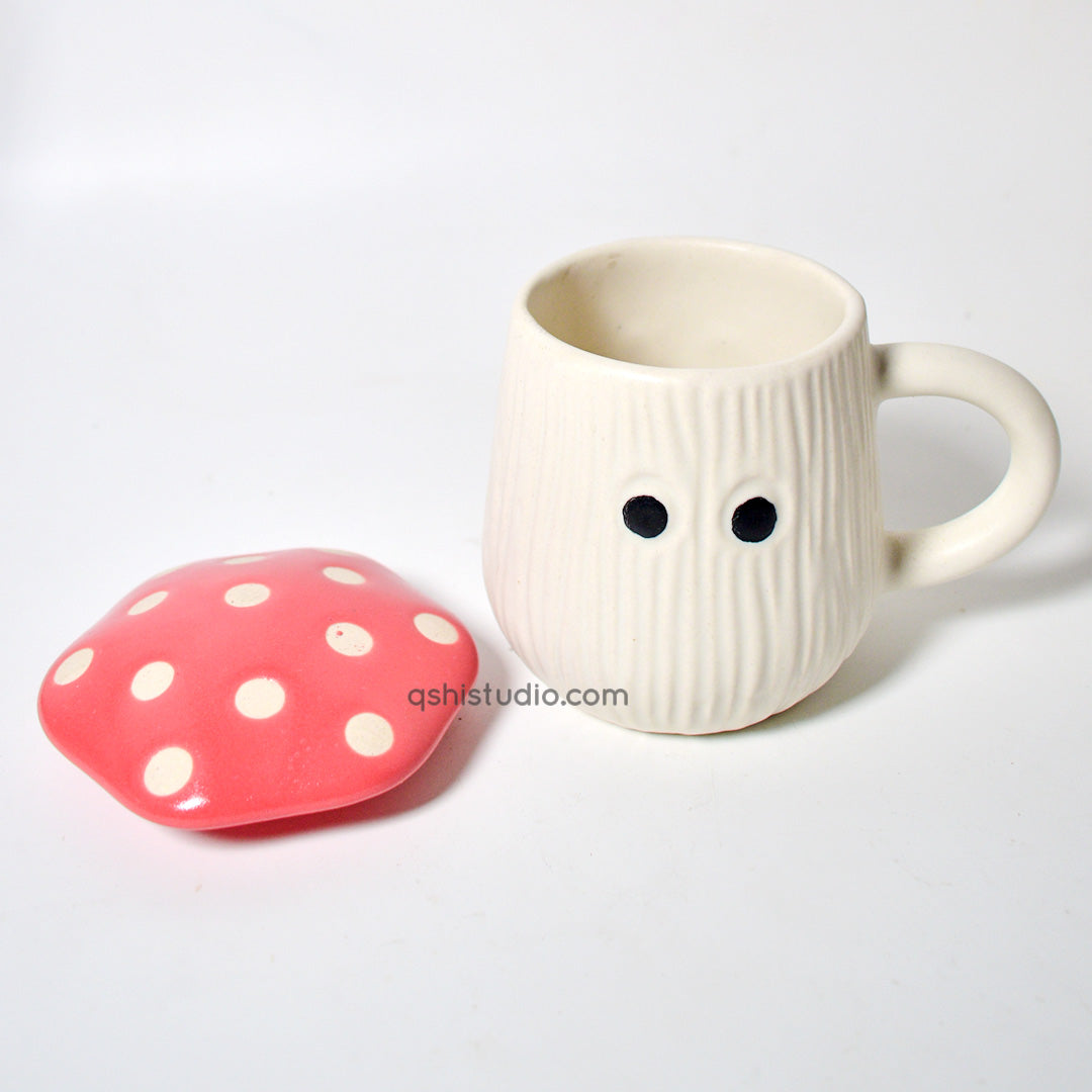 Mug | Ceramic Mushroom Cap | White & Red Lid
