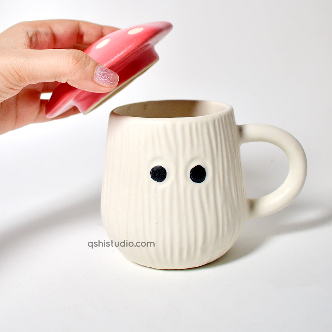 Mug | Ceramic Mushroom Cap | White & Red Lid
