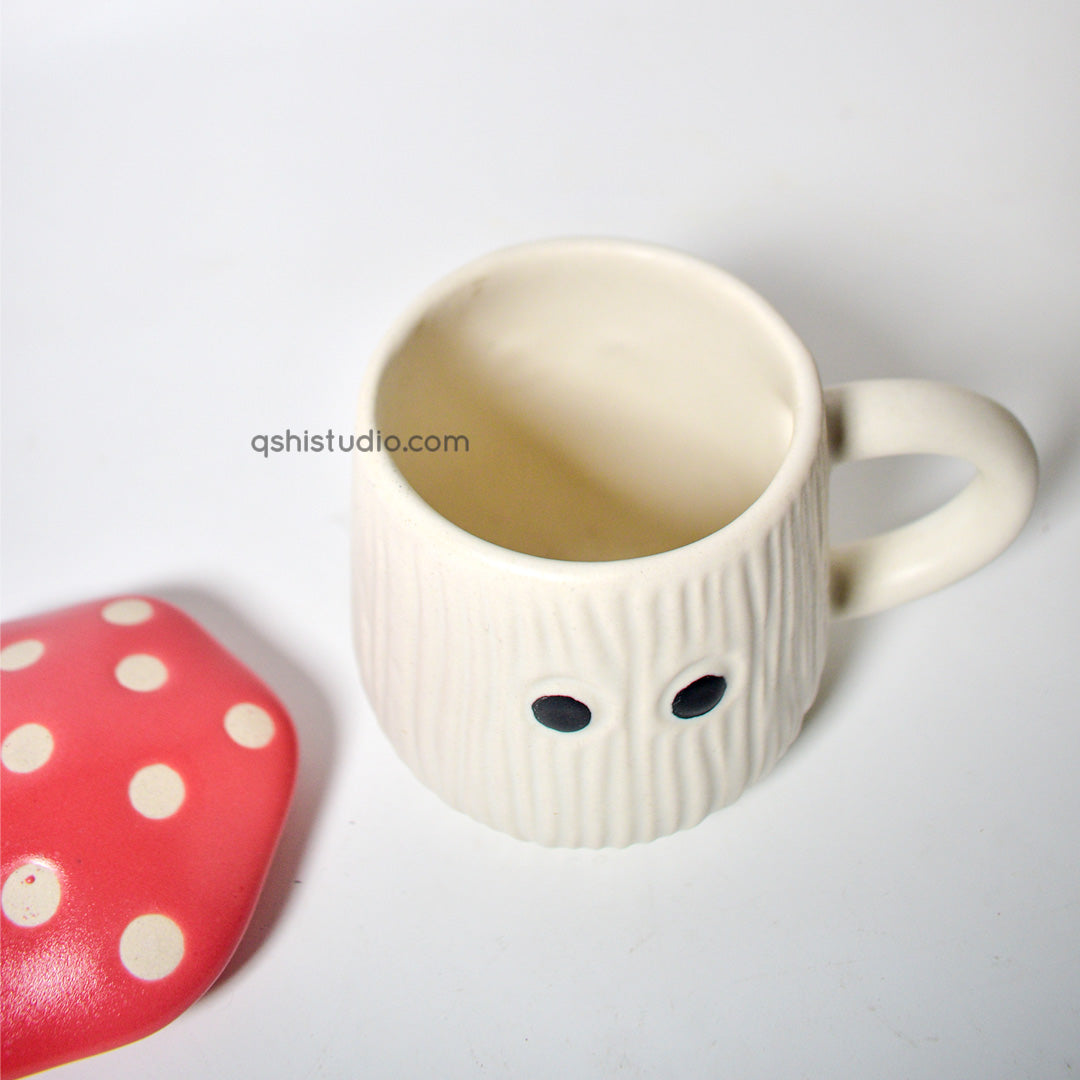 Mug | Ceramic Mushroom Cap | White & Red Lid