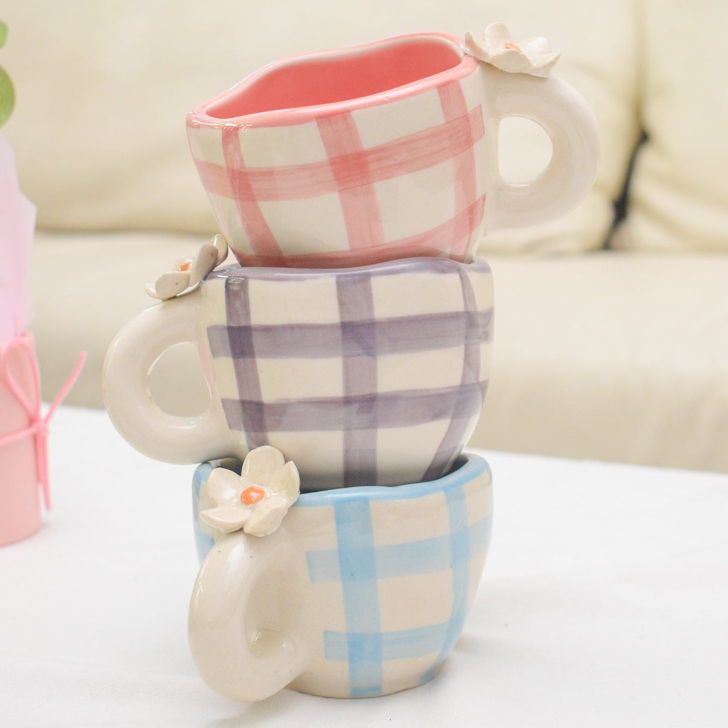 Mug | Ceramic Hand-painted Daisy Design | Purple
