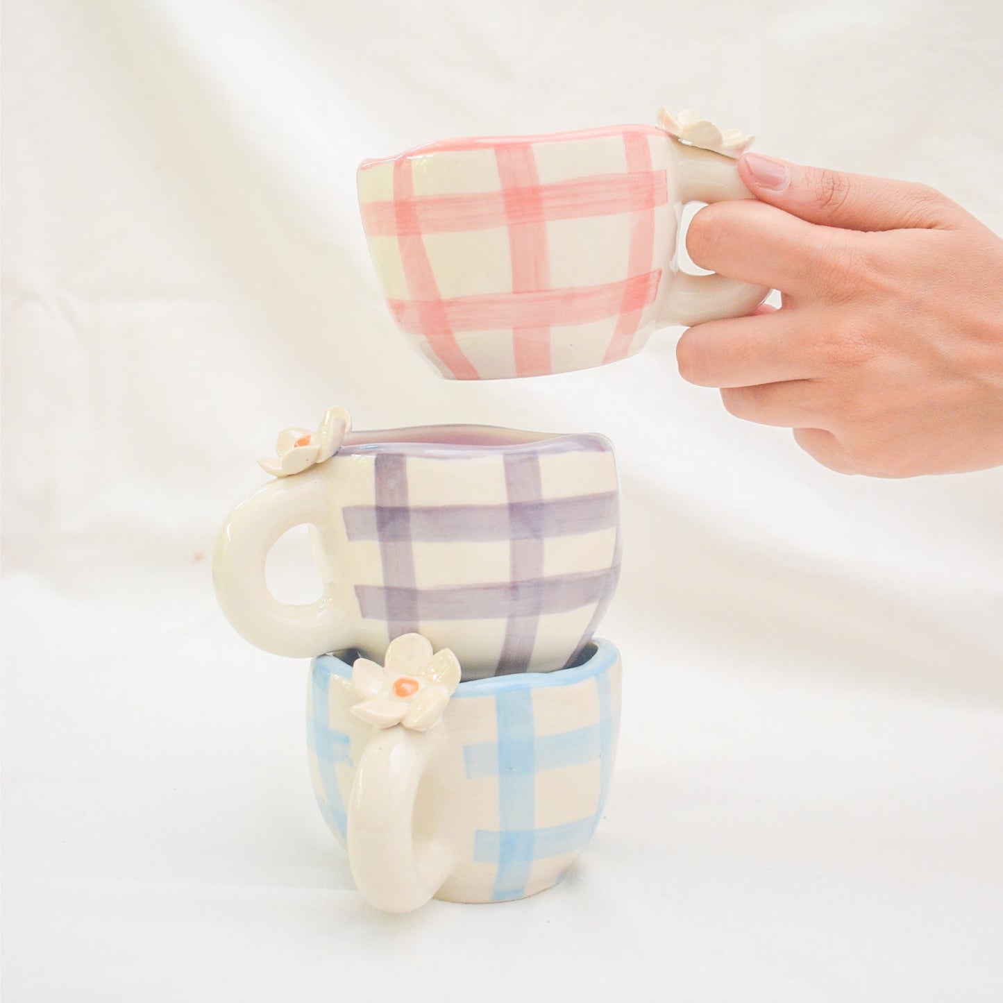 Mug | Ceramic Hand-painted Daisy Design | Purple