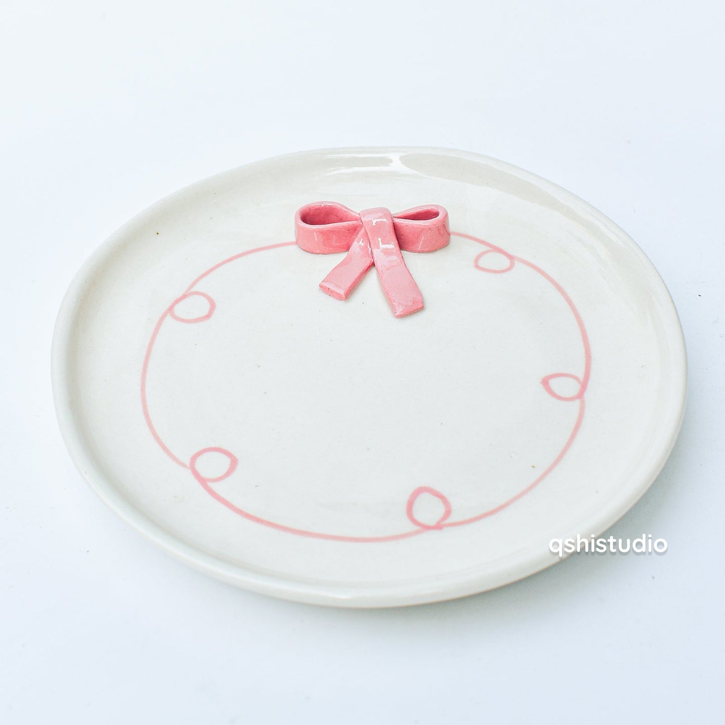 Serving Plate | Ceramic 3D Bow | Set of 2, Pink, 7 Inches