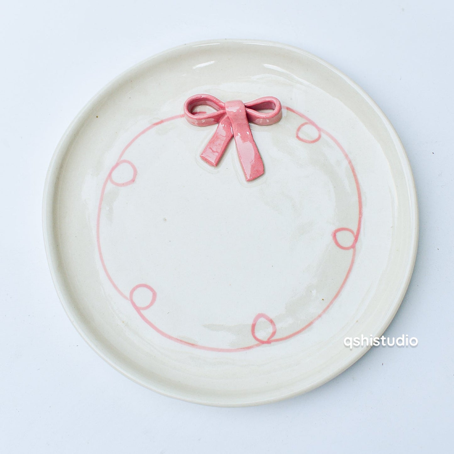 Serving Plate | Ceramic 3D Bow | Set of 2, Pink, 7 Inches