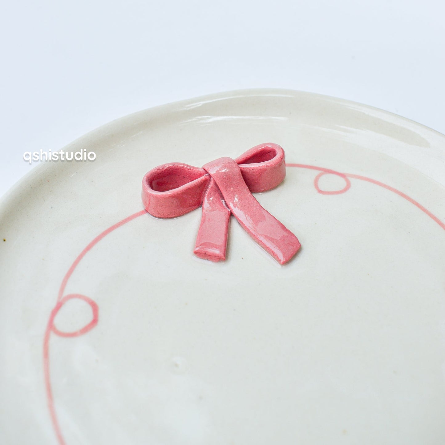 Serving Plate | Ceramic 3D Bow | Set of 2, Pink, 7 Inches