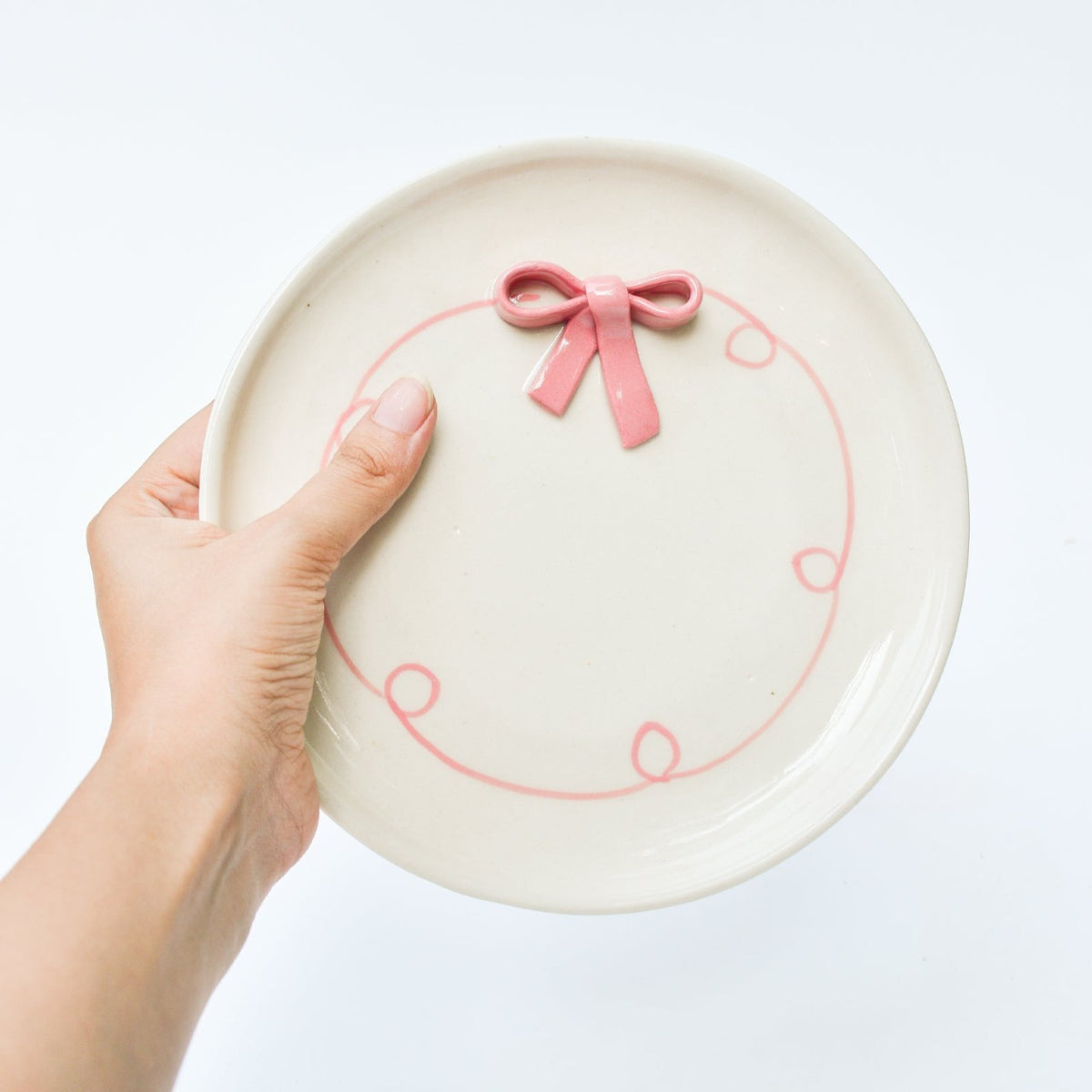 Serving Plate | Ceramic 3D Bow | Set of 2, Pink, 7 Inches