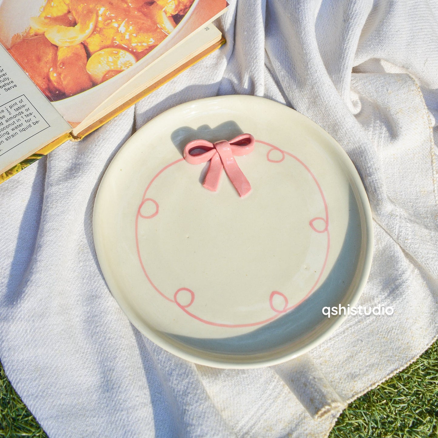 Serving Plate | Ceramic 3D Bow | Set of 2, Pink, 7 Inches